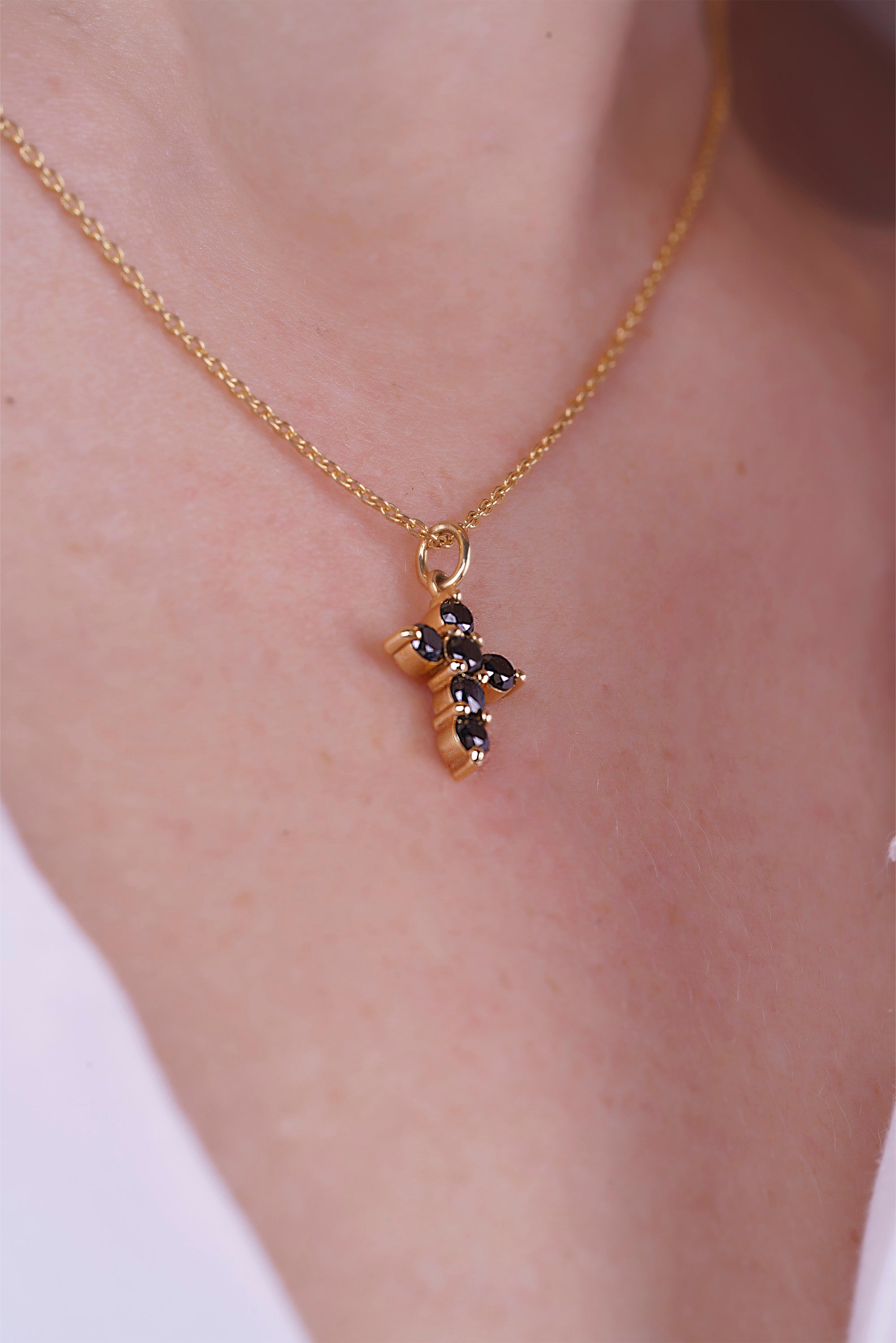 Modern Black Diamond Cross Necklace / Gift for Wife
