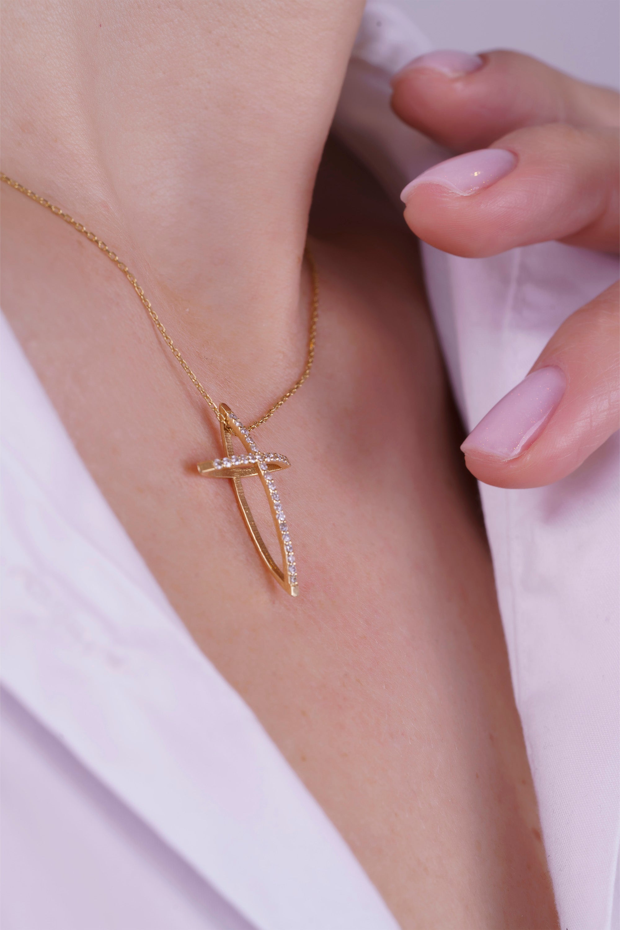 Contemporary Diamond Cross Necklace