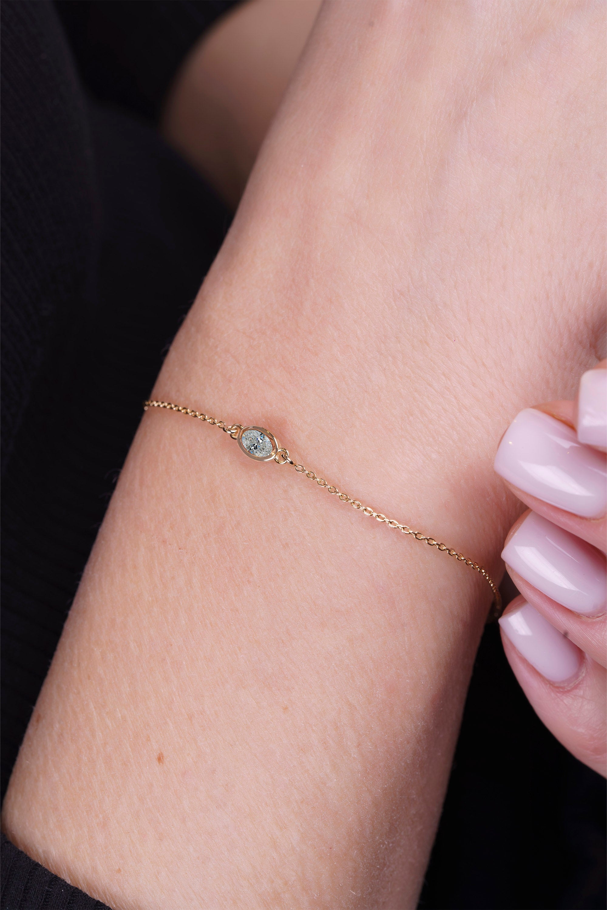 14K Gold Oval White Sapphire Bracelet