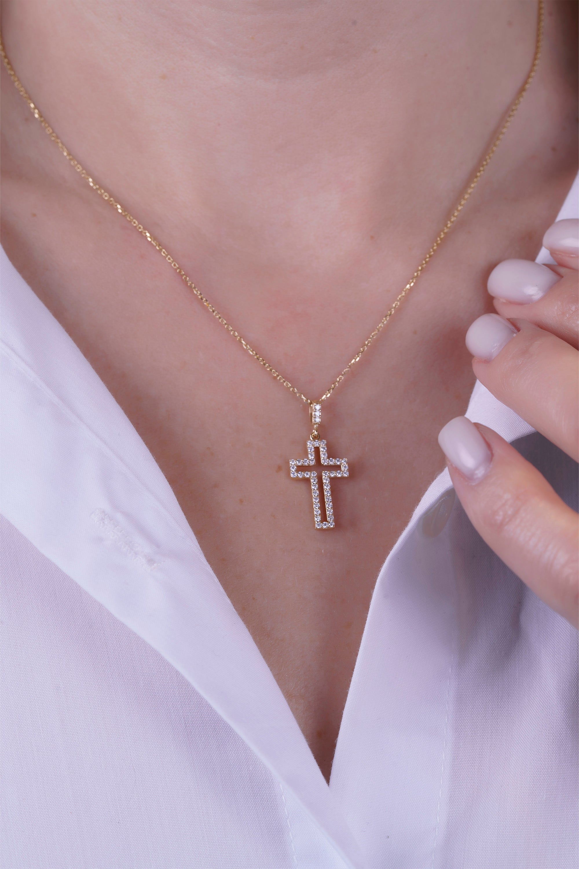 14K Gold Diamond Cross Necklace / Christian Cross Pendant