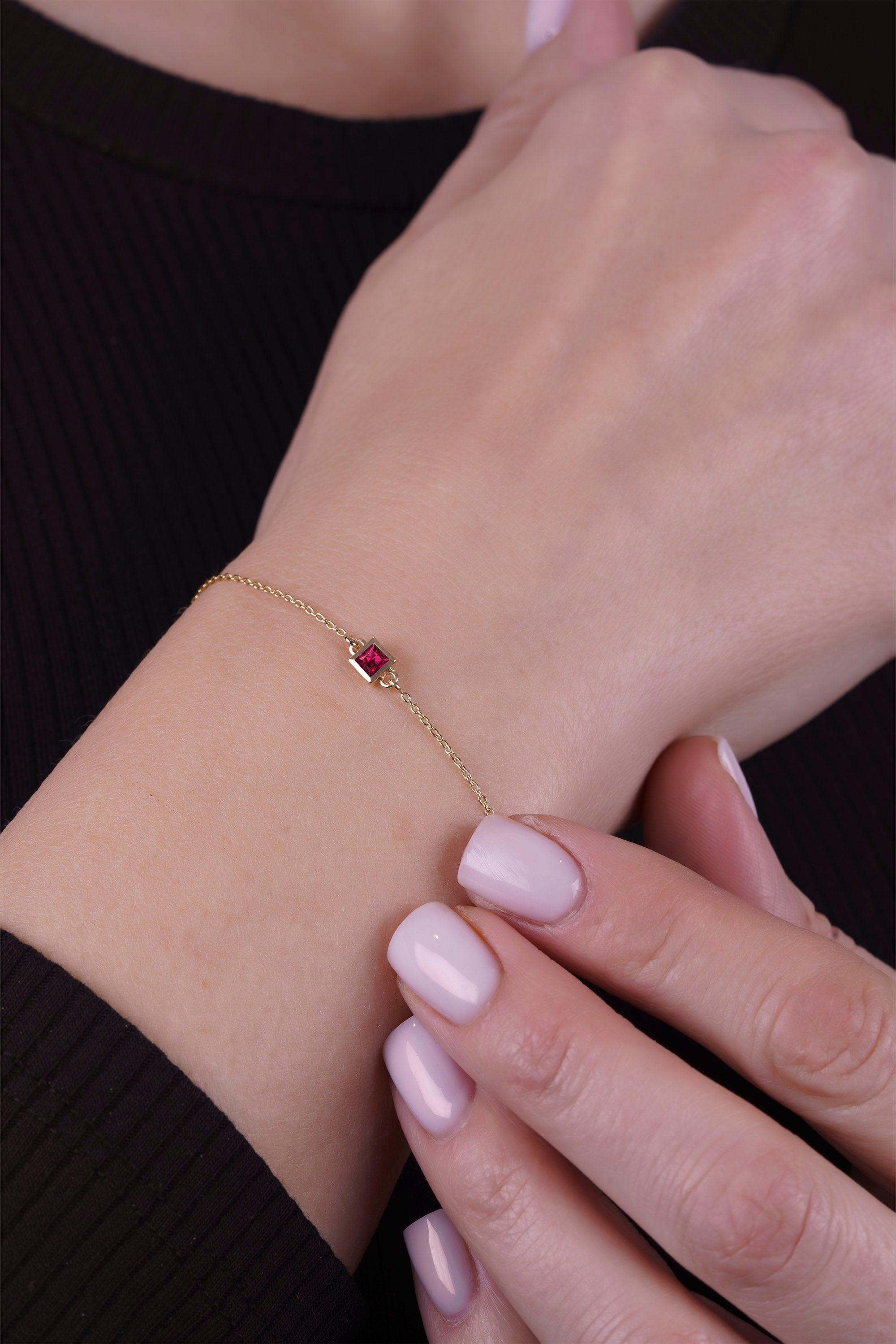 14K Gold Princess Cut Ruby Bracelet