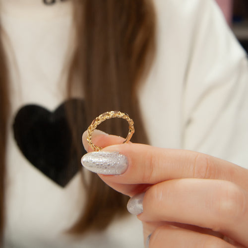 14K Solid Gold Chain Ring, Dot Ring, Stacking Ring, Bold Chain Ring