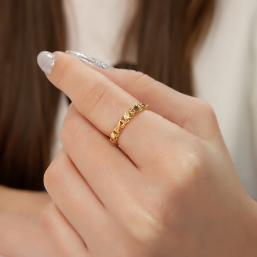 14K Solid Gold Chain Ring, Dot Ring, Stacking Ring, Bold Chain Ring