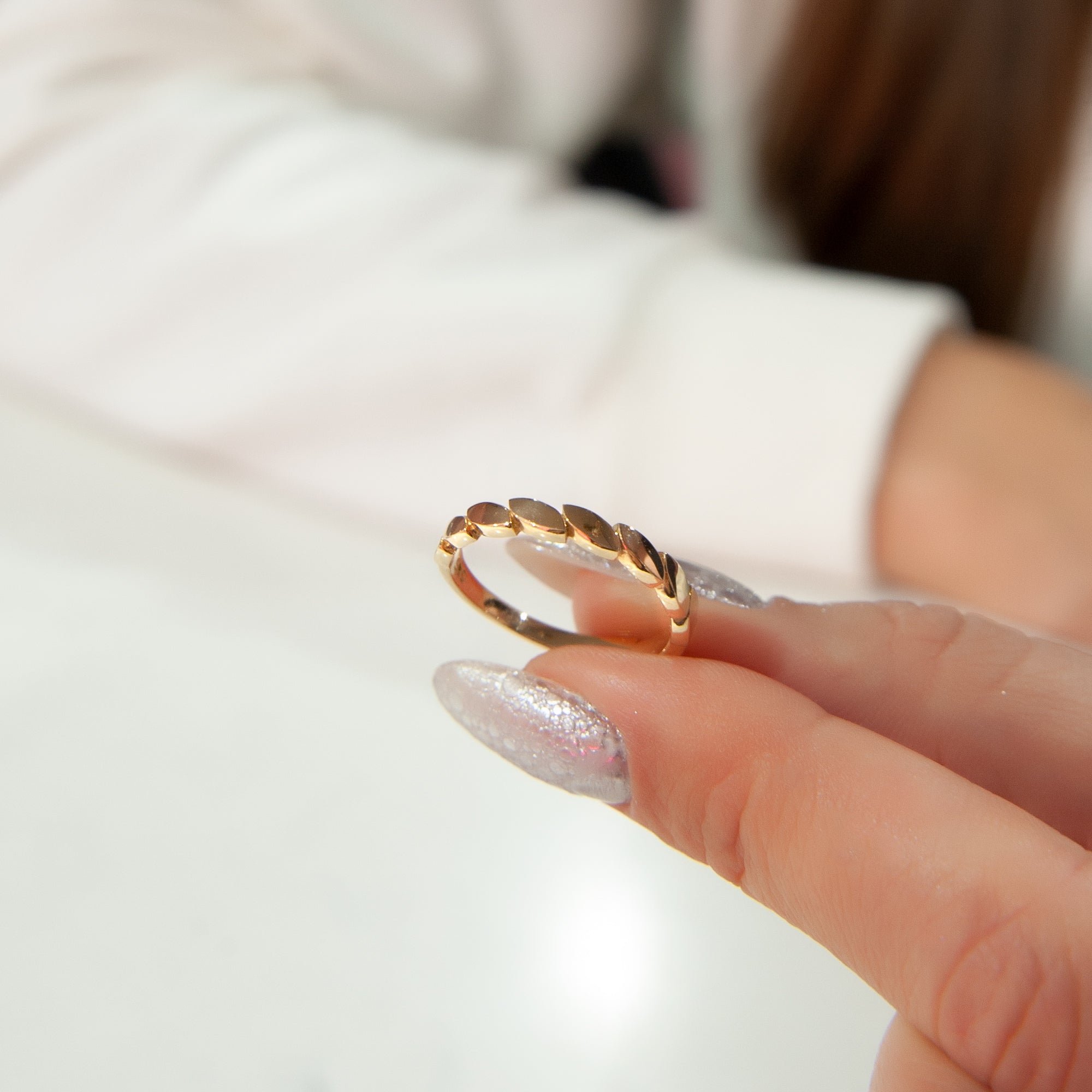 14K Solid Gold Women Ring, Gold Dotted Ring