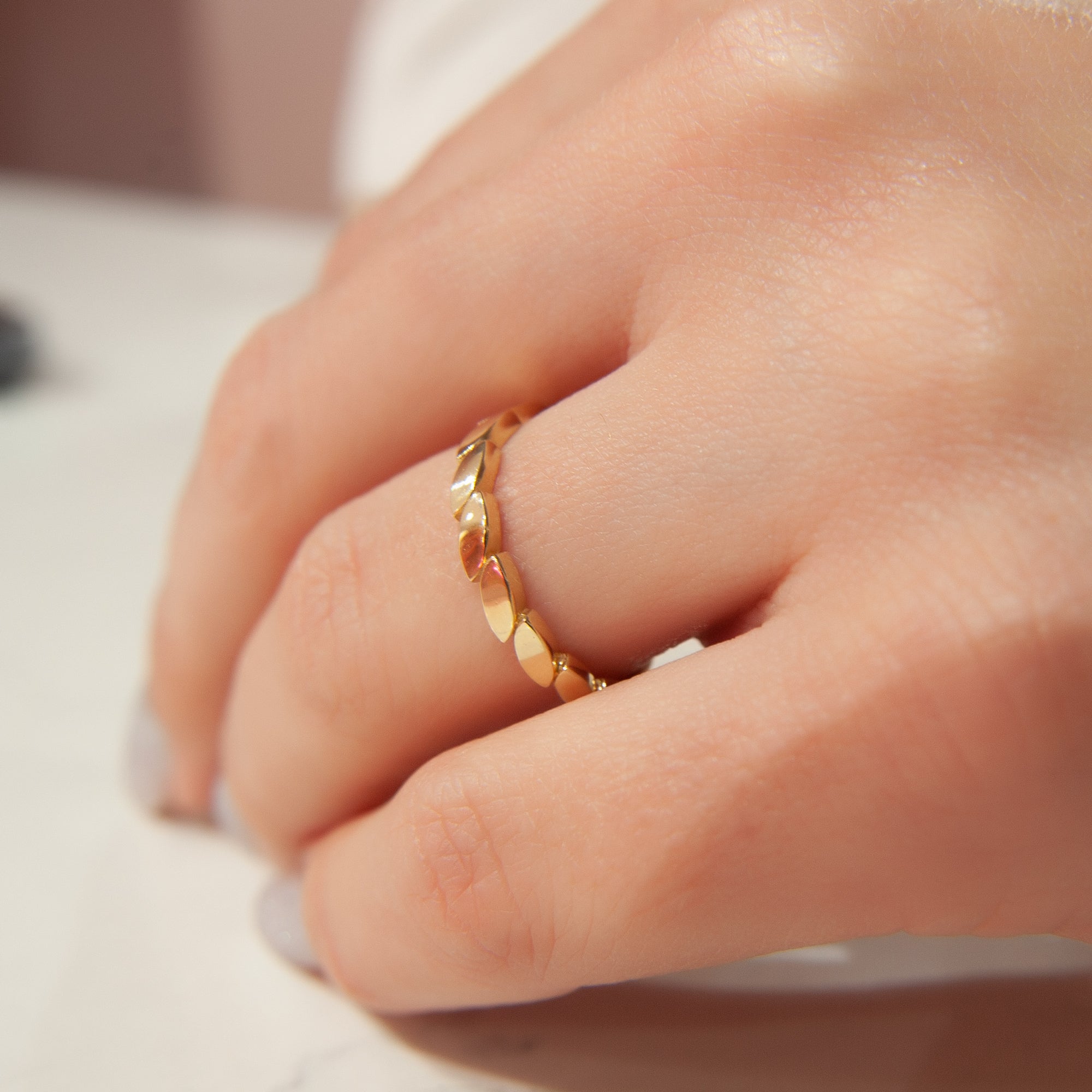 14K Solid Gold Women Ring, Gold Dotted Ring