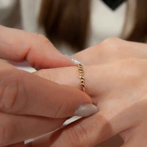 14K Gold Flat Beaded Ring, Bold Dot Ring