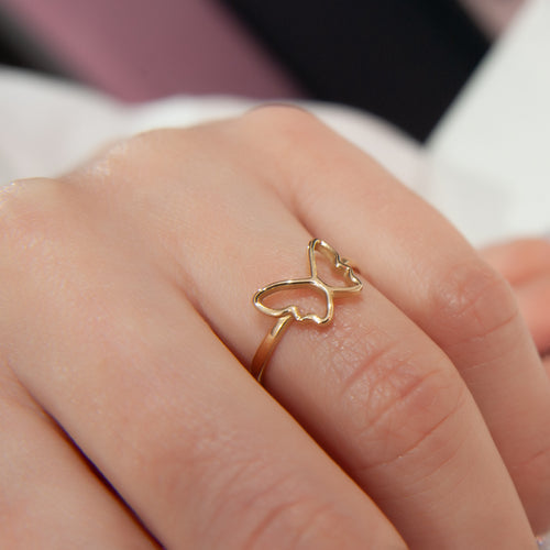 14K Solid Gold Butterfly Ring, Friendship Ring, Gold Ring