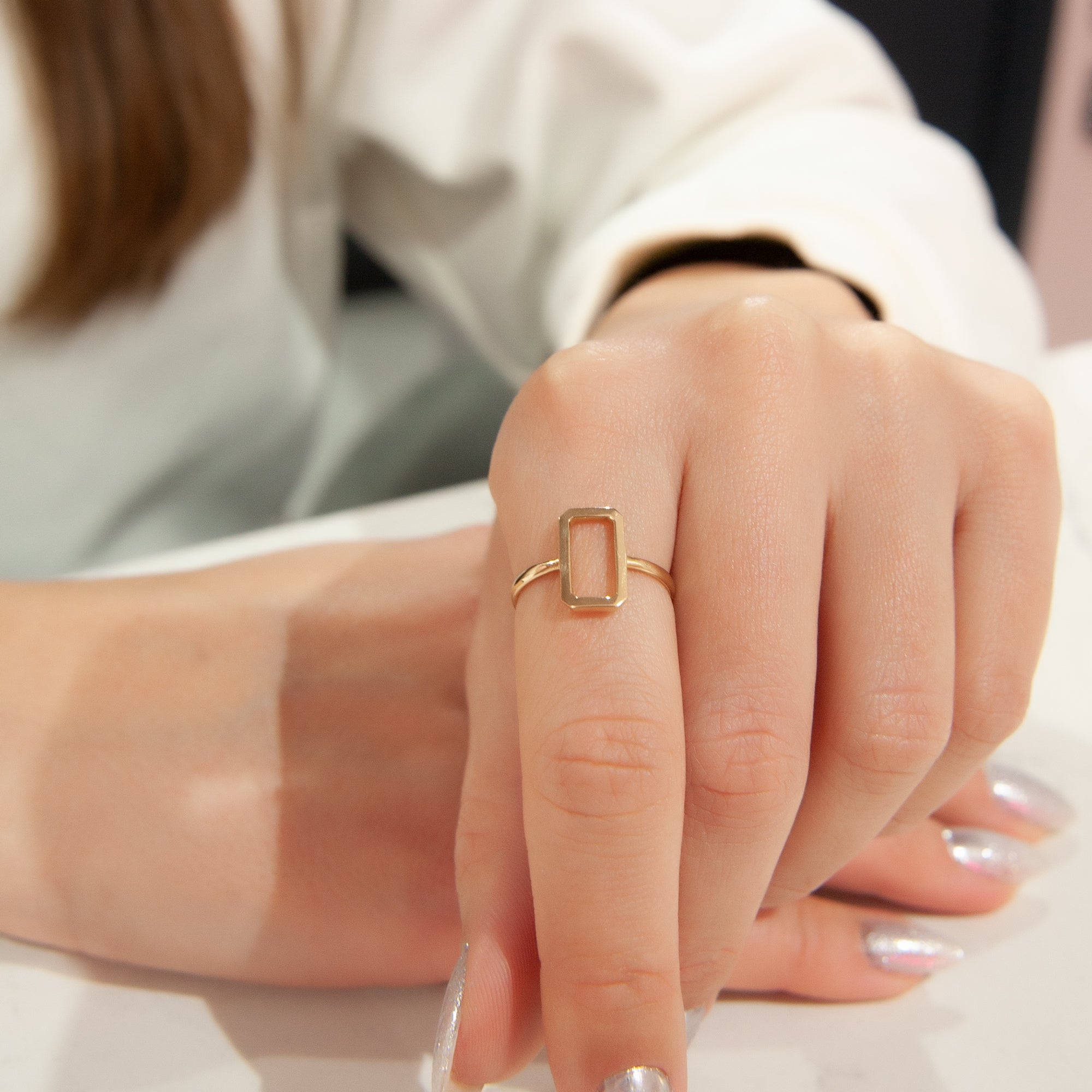 14K Solid Gold Ring, Frame Ring, Geometric Ring