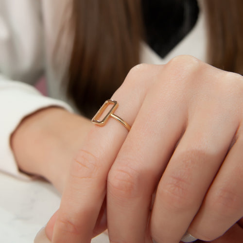 14K Solid Gold Ring, Emerald Ring, Frame Ring, Geometric Ring