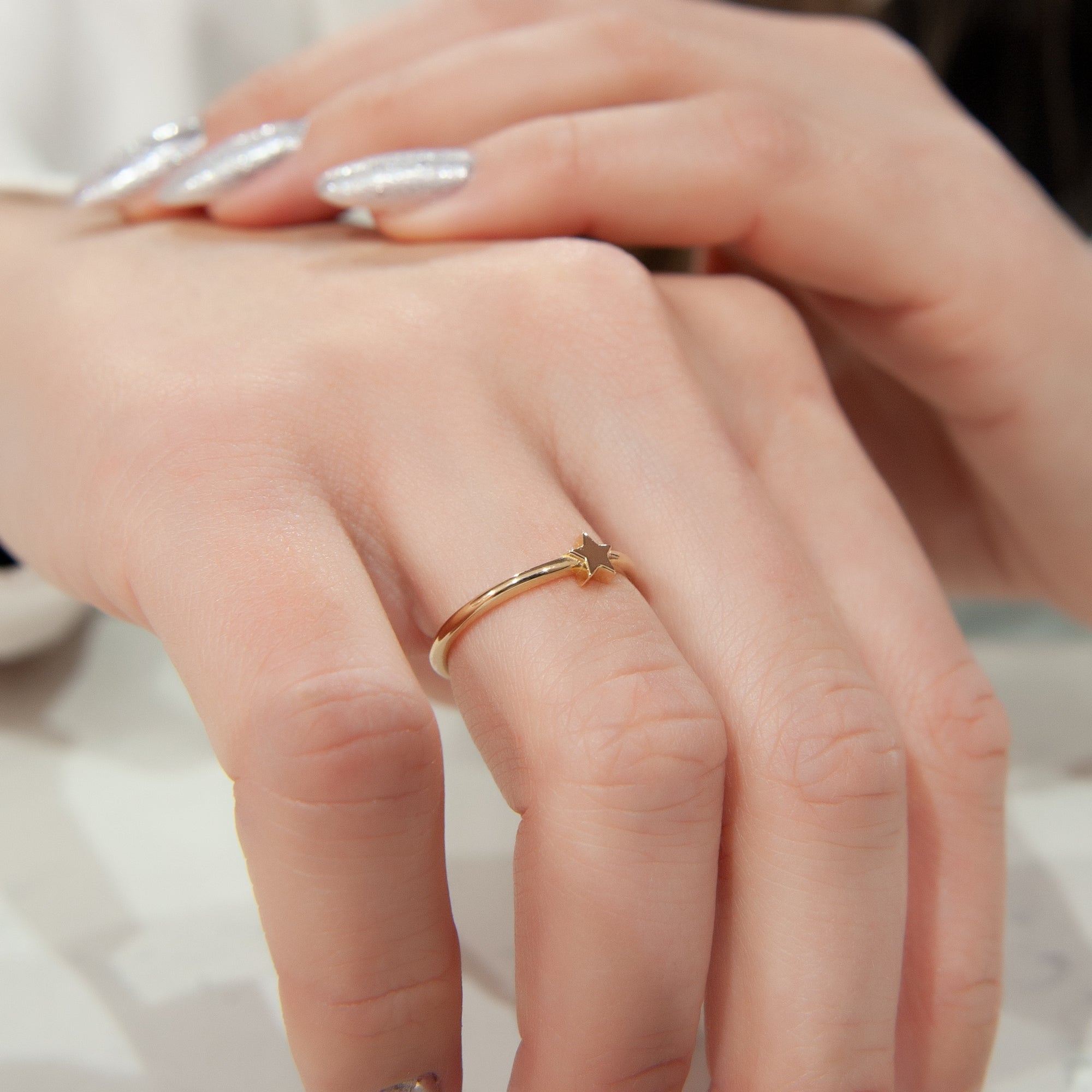 14K Solid Gold Mini Star Ring, Celestial Ring, Tiny Gold Star Ring