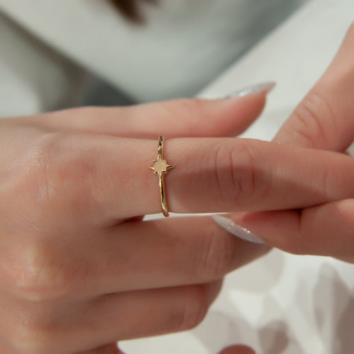 14K Solid Gold Star Ring, North Star Ring, Celestial Ring