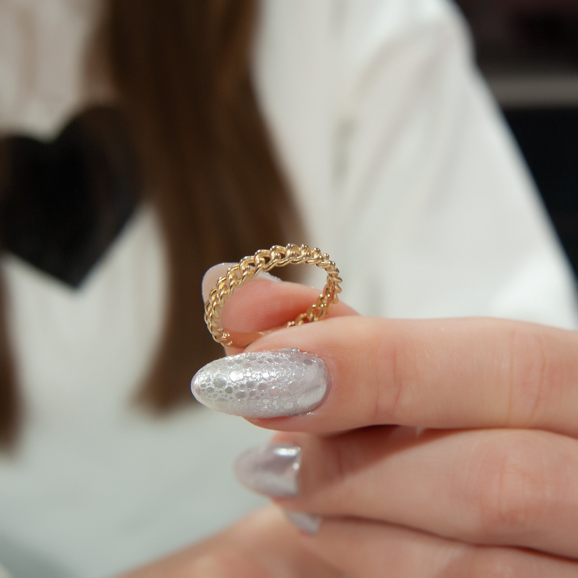 14K Gold Chain Ring, Stacking Ring