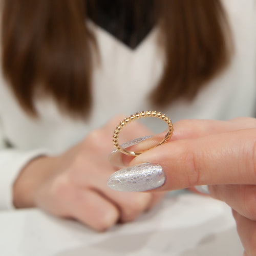 14K Gold Beaded Ring, Dainty Minimalist Stacking Ring