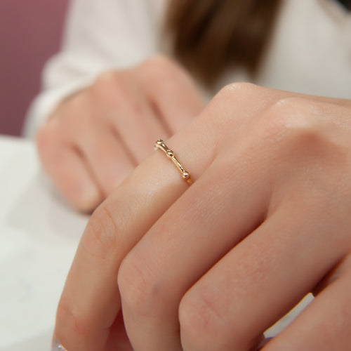 14K Gold Ring, Minimalist Stacking Ring, 14K Gold Dotted Ring Band