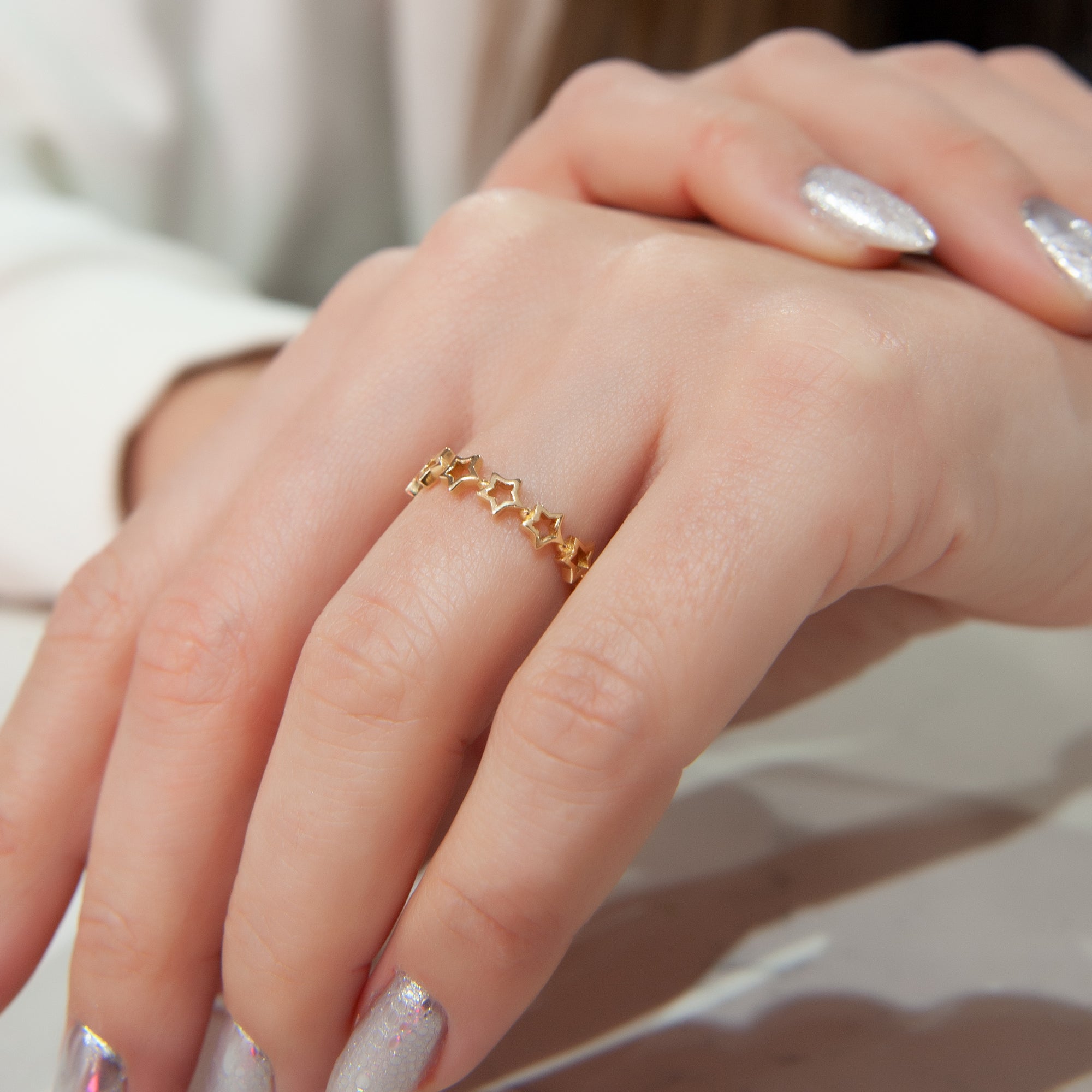 14K Solid Gold Ring, Multi Star, Celestial Ring, Gold Star Ring