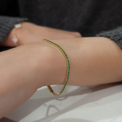 14K Solid Gold Tennis Bracelet, Chain Bracelet, Emerald Color Bracelet