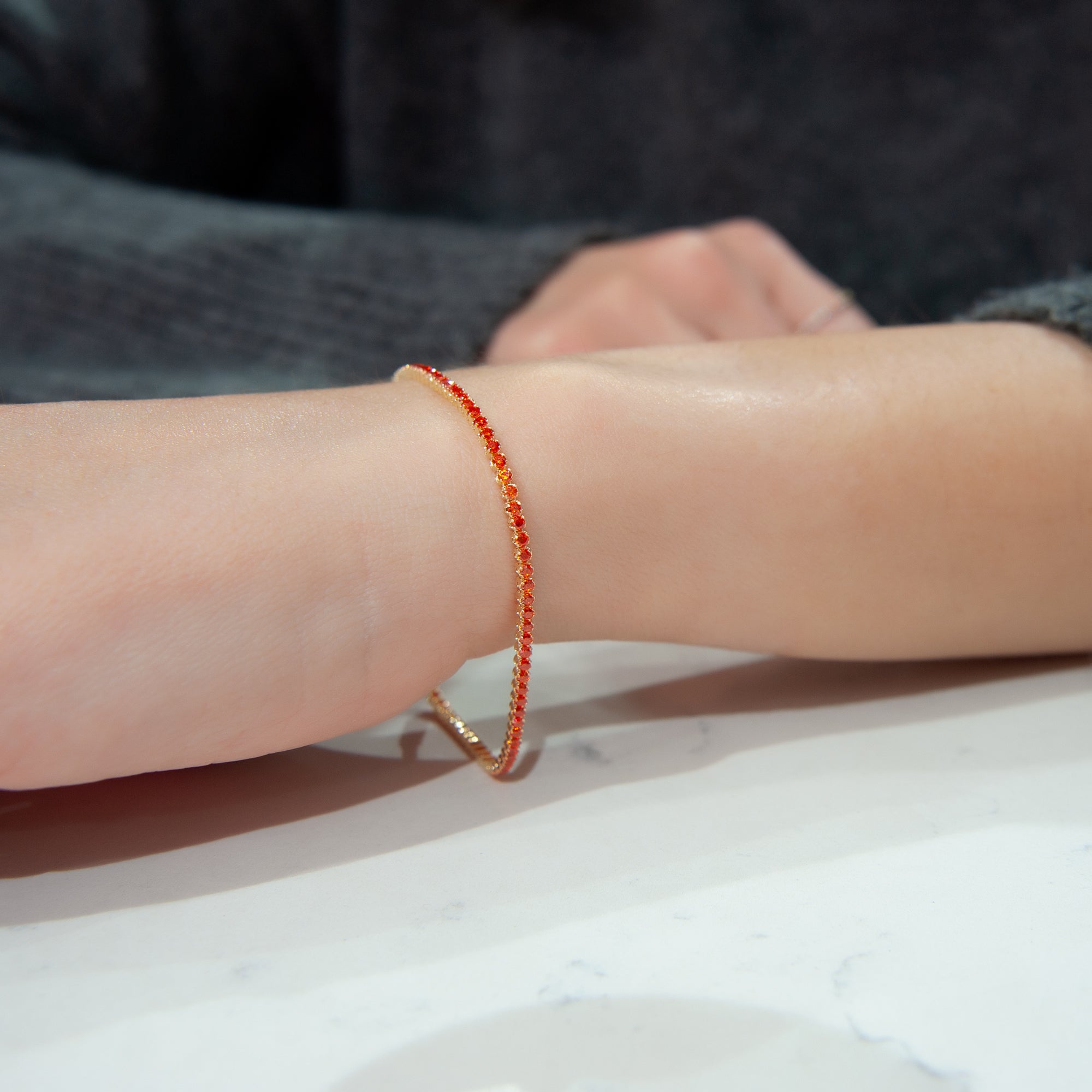 14K Gold Tennis Bracelet, Waterway Bracelet, Ruby Red Bracelet