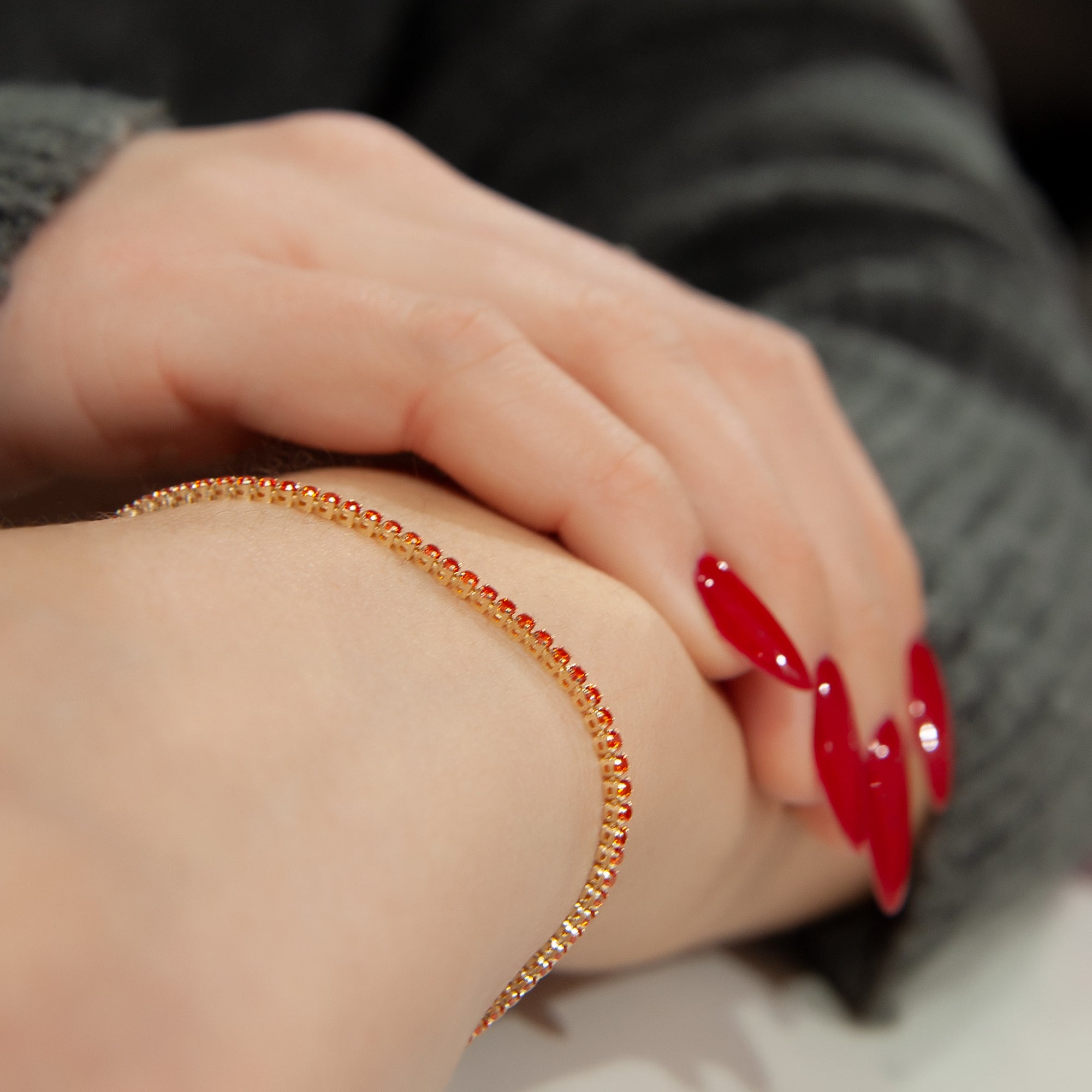 14K Gold Tennis Bracelet, Waterway Bracelet, Ruby Red Bracelet