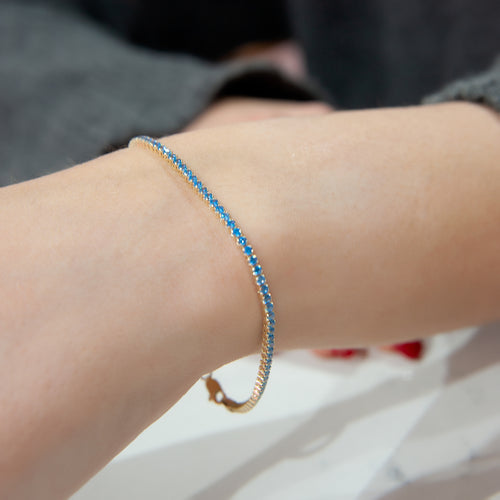 14K Gold Tennis Bracelet, Blue Bracelet, Gold Bangle Bracelet