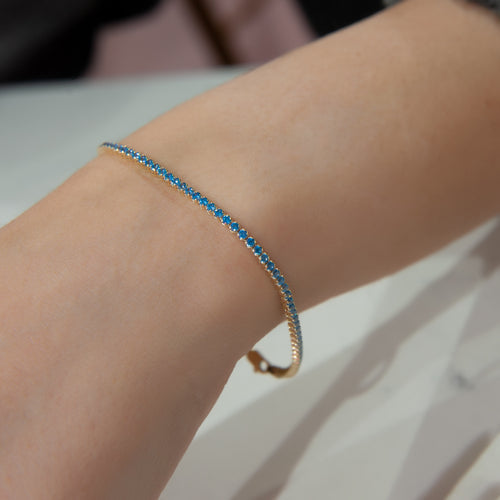 14K Gold Tennis Bracelet, Blue Bracelet, Gold Bangle Bracelet