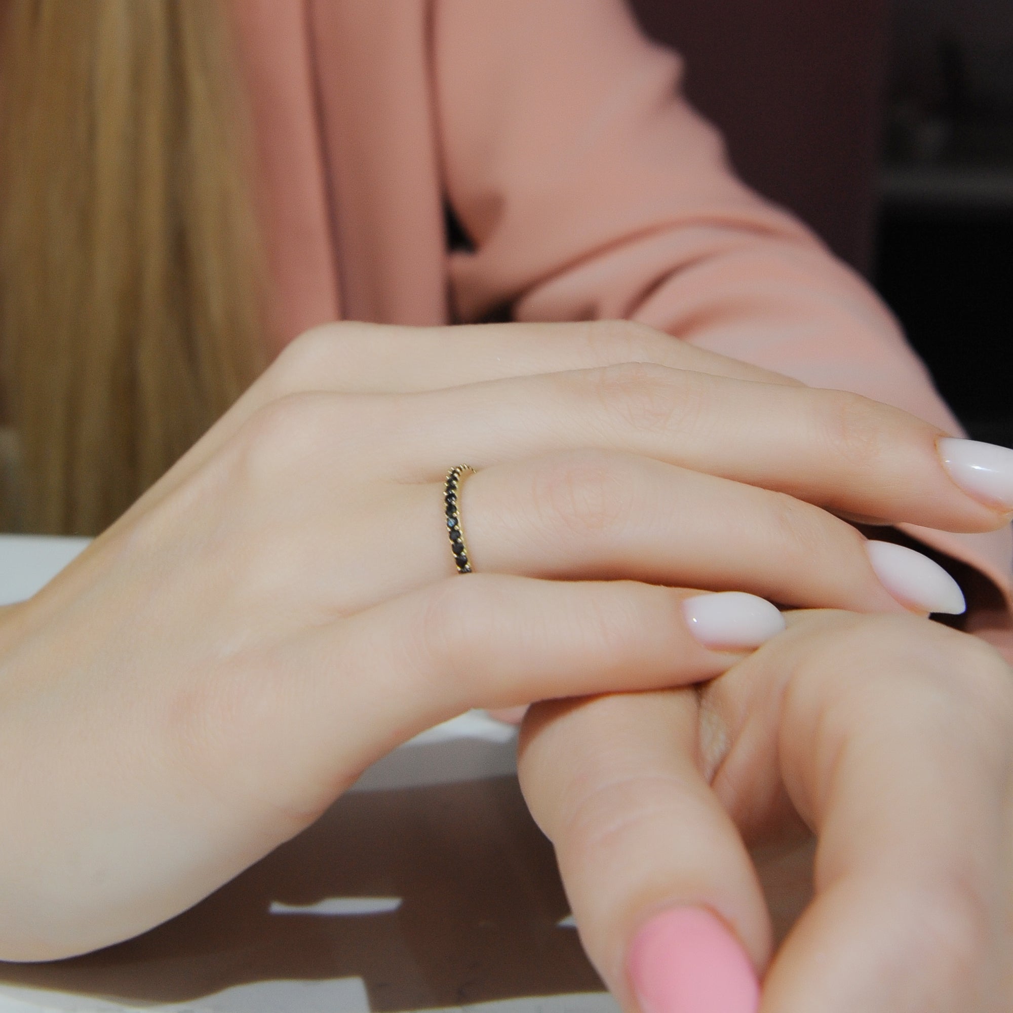 14K Solid Gold Full Eternity Black Ring