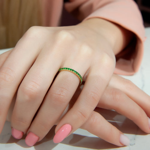 14k Gold Green Stone Eternity Ring