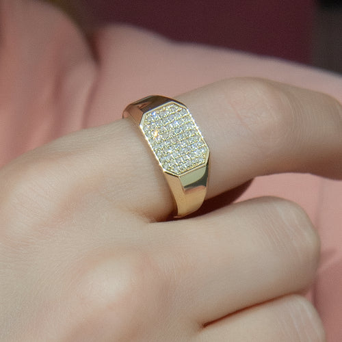 14K Gold Hexagonal Diamond Pave Ring