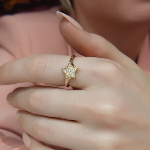 14K Gold Star Diamond Ring