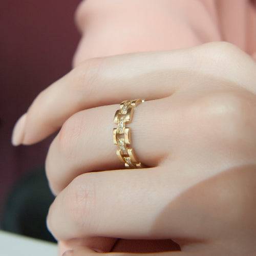 14K Gold Geometric Diamond Ring