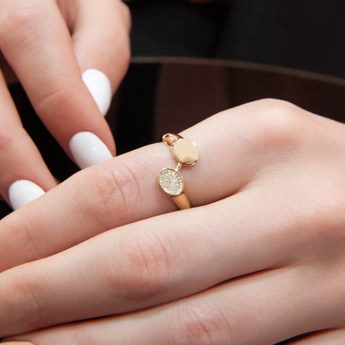 Unique Open Design Gold Ring with Mother of Pearl and Diamond Accents