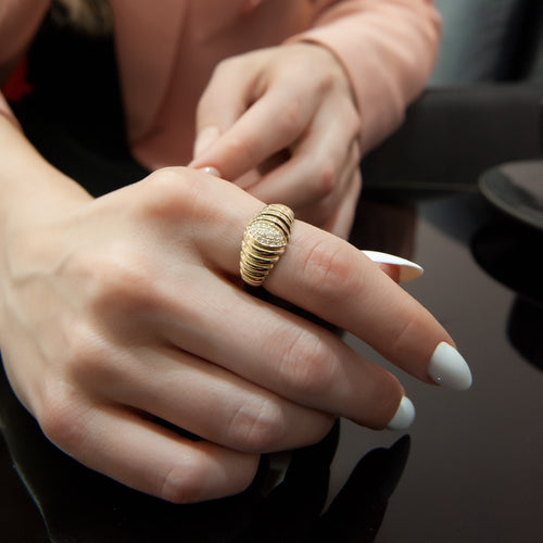 14K Gold Marquise Shape Diamond Pave Ring