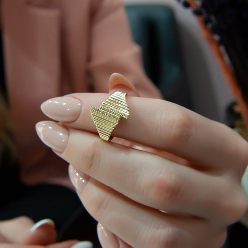 Geometric Diamond Ring - Solid 14K Gold