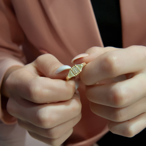 14K Gold Rectangular Diamond Cluster Ring