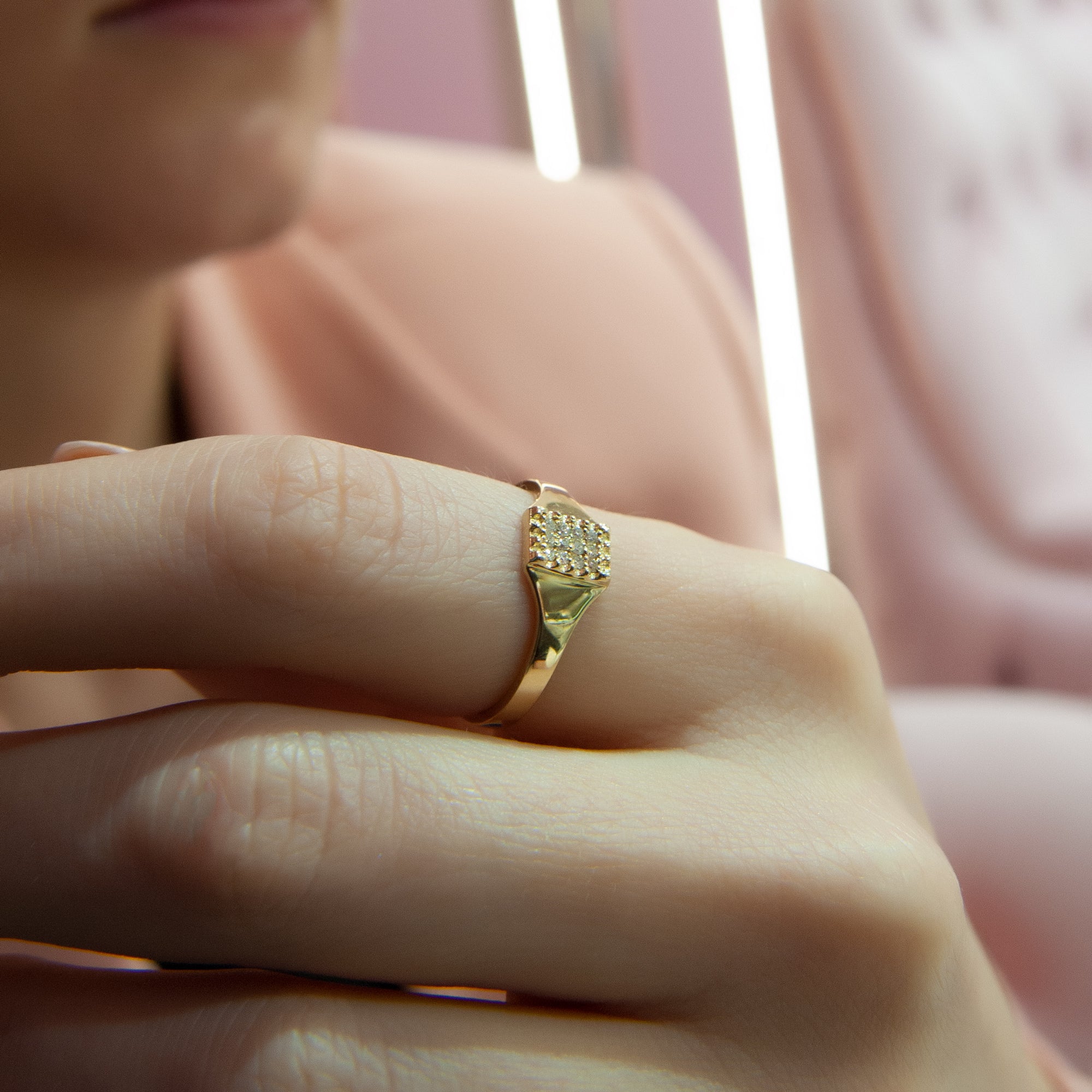 14K Gold Rectangular Diamond Cluster Ring