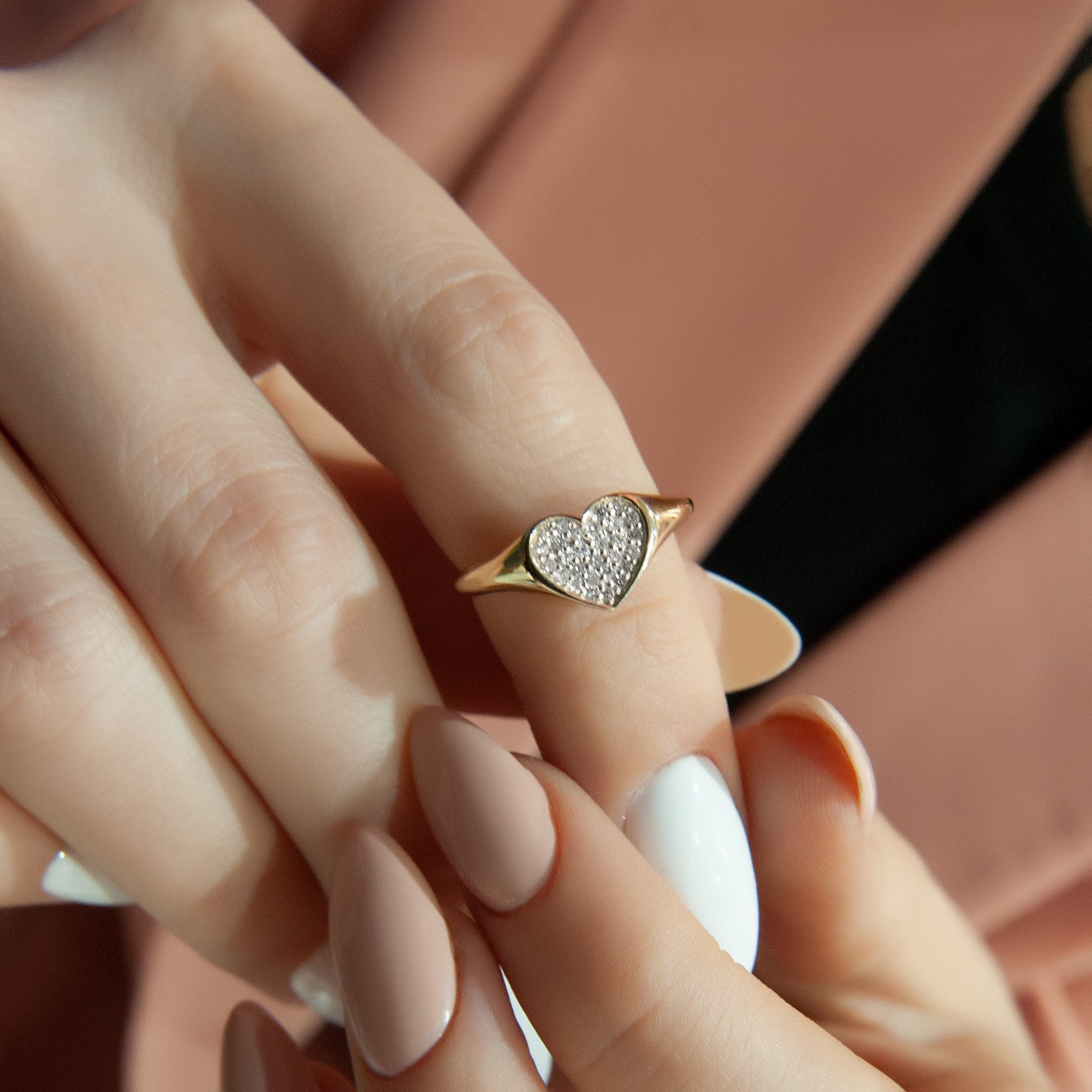 14K Gold Heart Diamond Ring, Love Ring