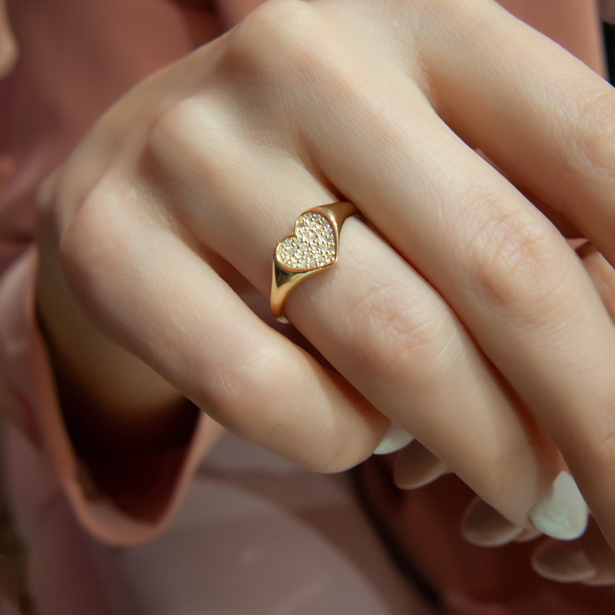 14K Gold Heart Diamond Ring, Love Ring