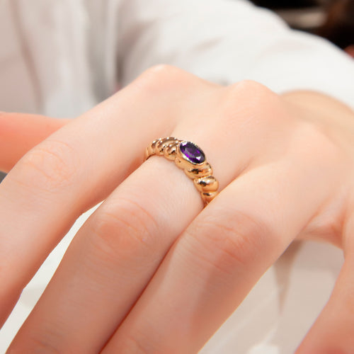 14K Solid Gold Ring, Purple Amethyst Stone