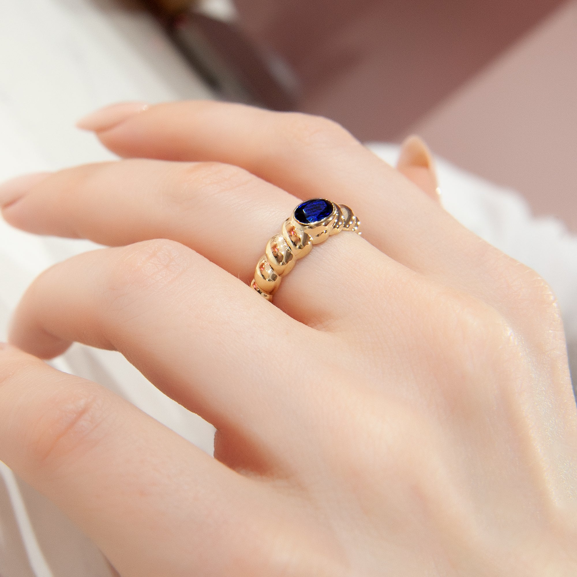 14K Gold Natural Sapphire Bubble Ring