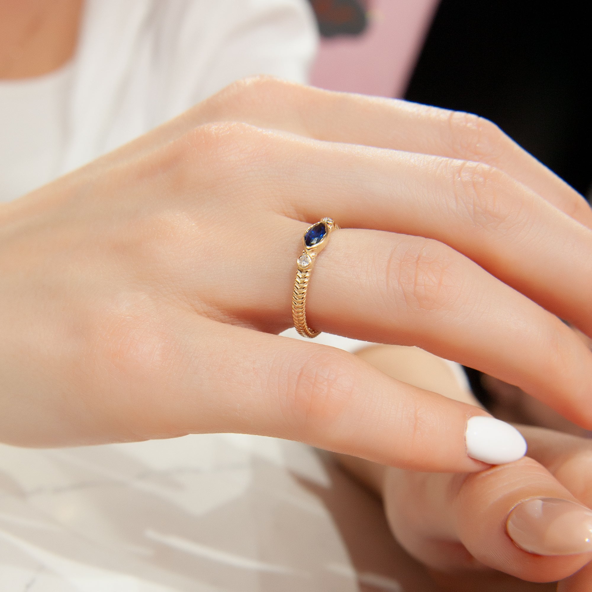 14K Gold Natural Sapphire Marquise Ring
