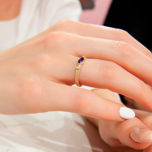 14K Gold Marquise Purple Amethyst Ring