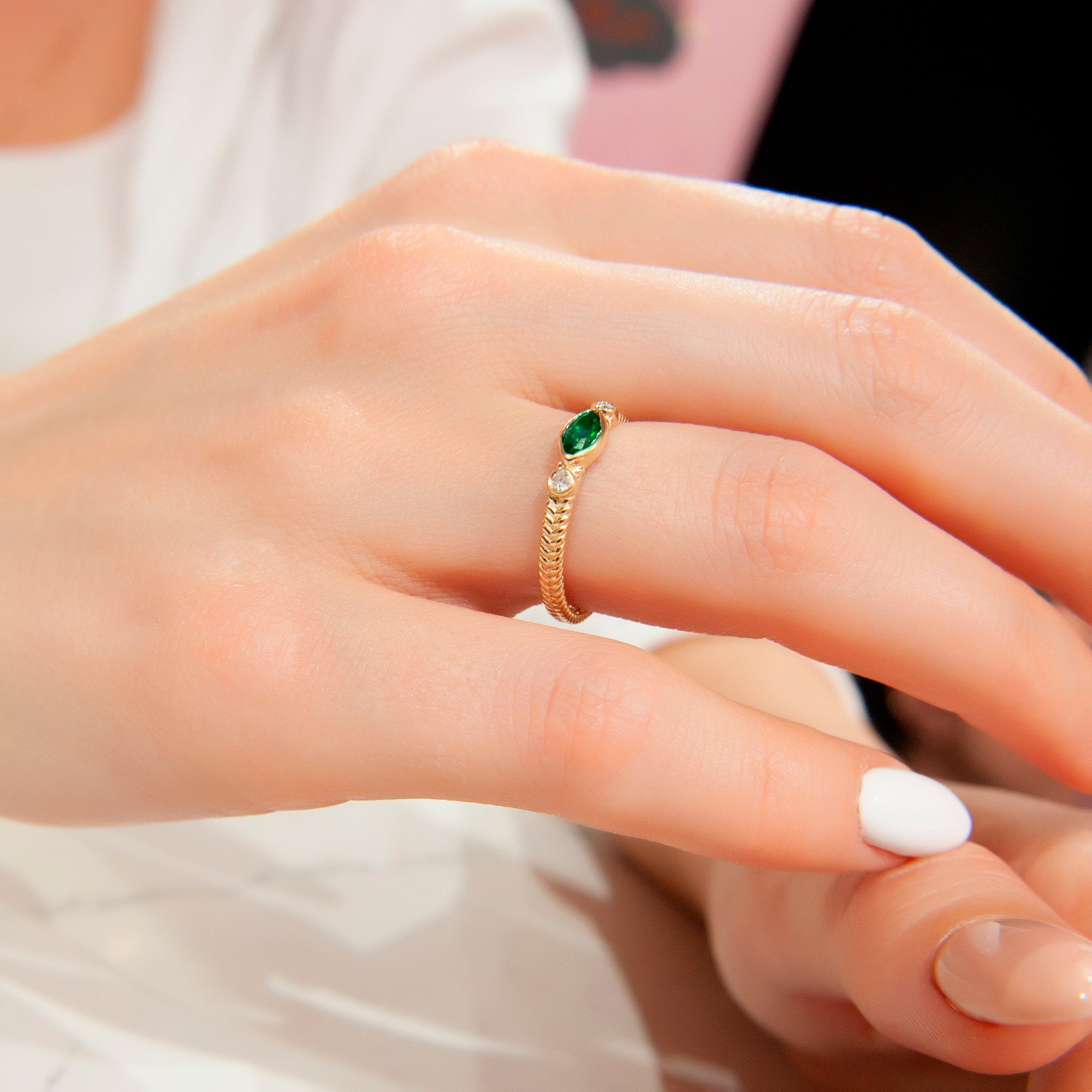 14K Gold Marquise Emerald Ring