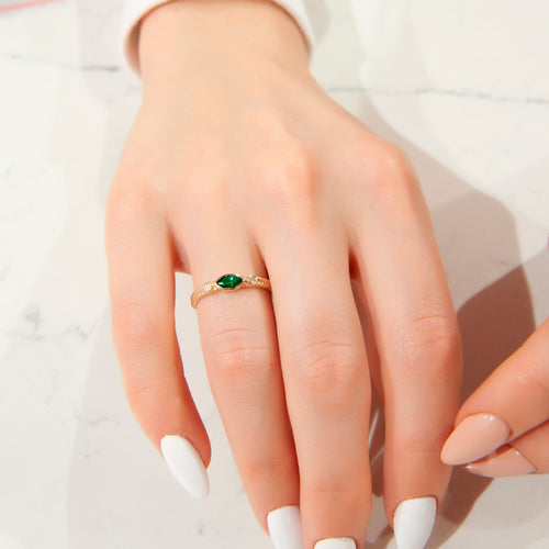 14K Gold Marquise Emerald Ring with Diamond Accents