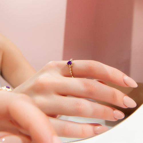 Exquisite Gold Ring with Round Blue Amethyst and Elegant Floral Design