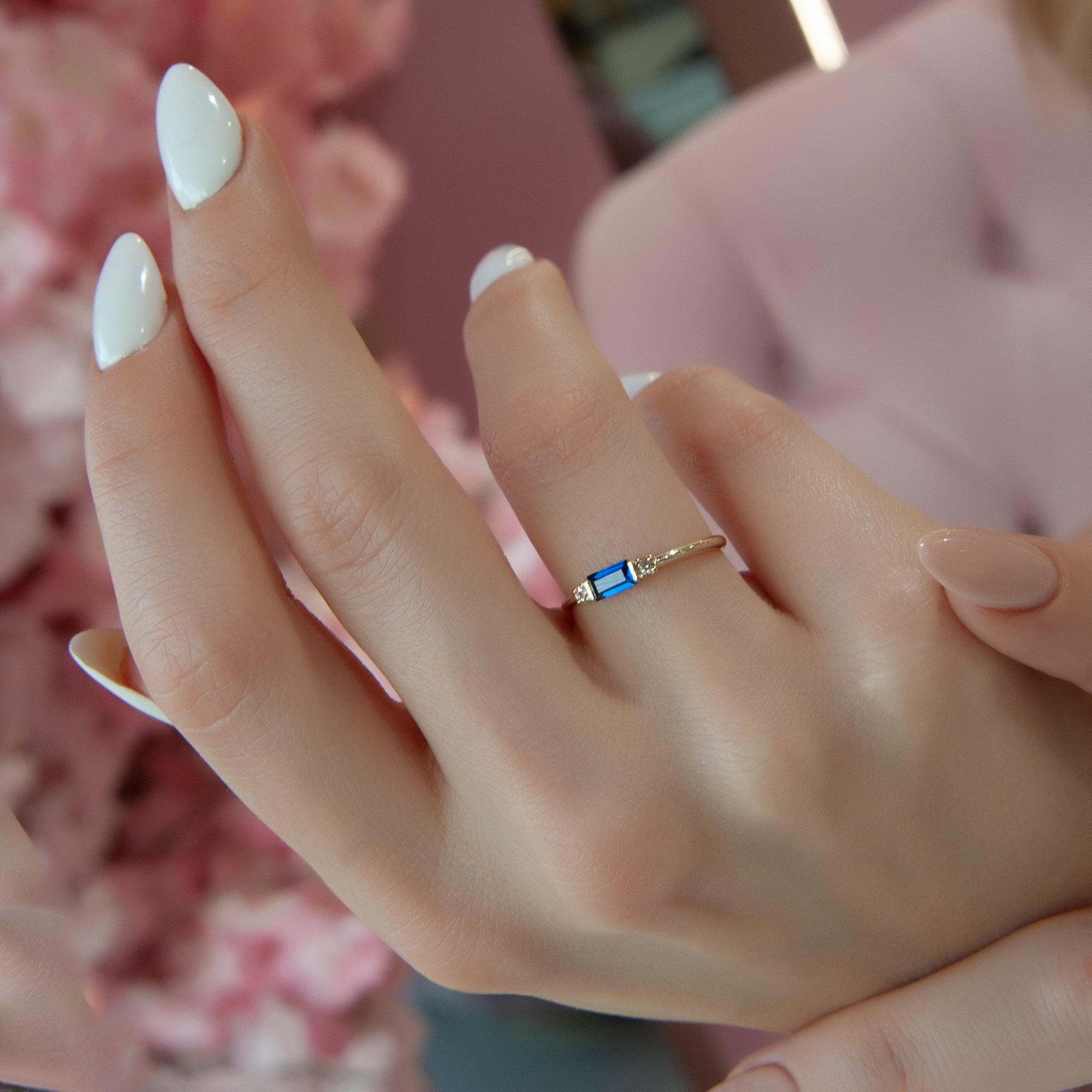 14K Gold Baguette Sapphire Ring