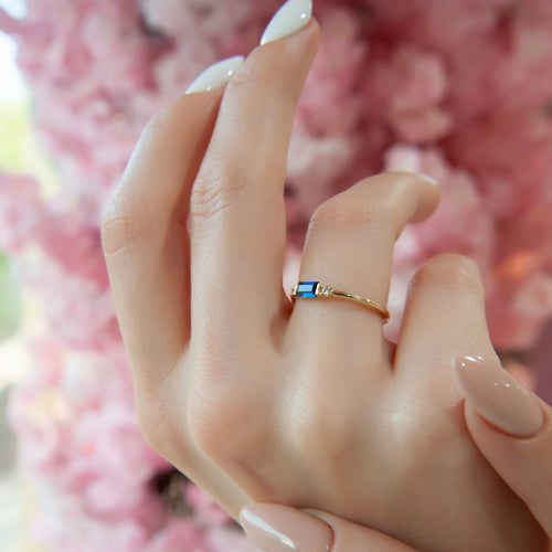 Baguette Sapphire Ring with Diamond Side Stones