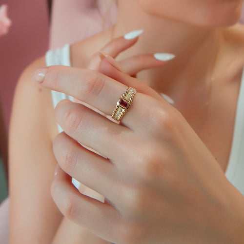 14K Gold Ruby Ring with Diamond Accents