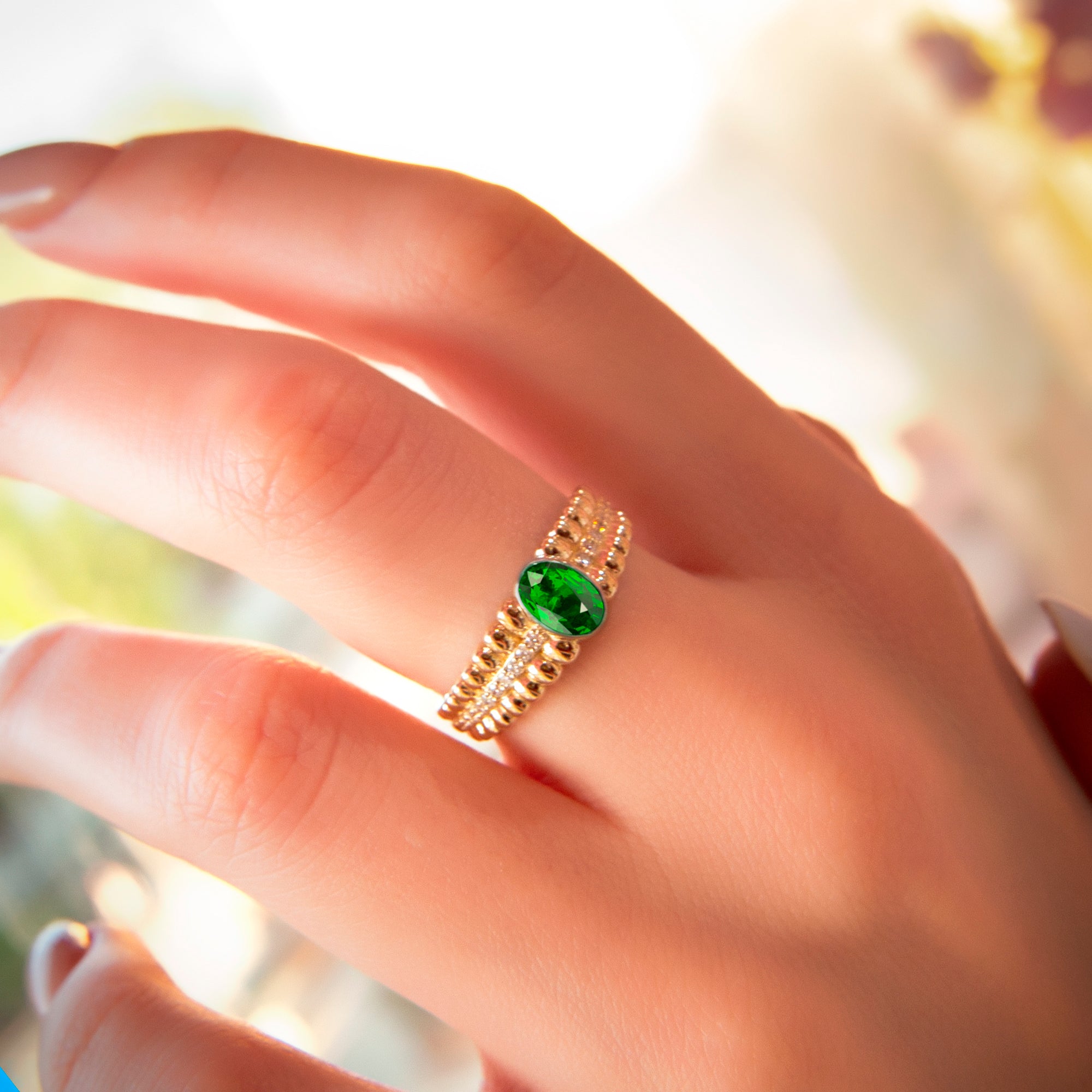 14K Gold Oval Emerald Ring, Dainty Emerald Ring