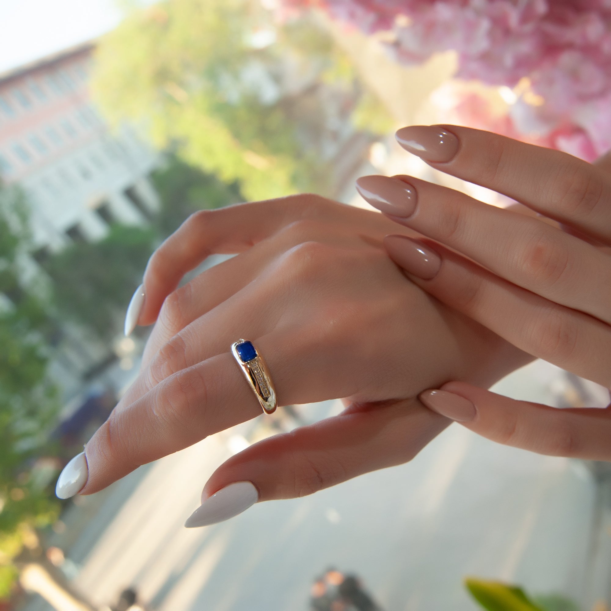 14K Gold Diamond Sapphire Ring, Anniversary Gift