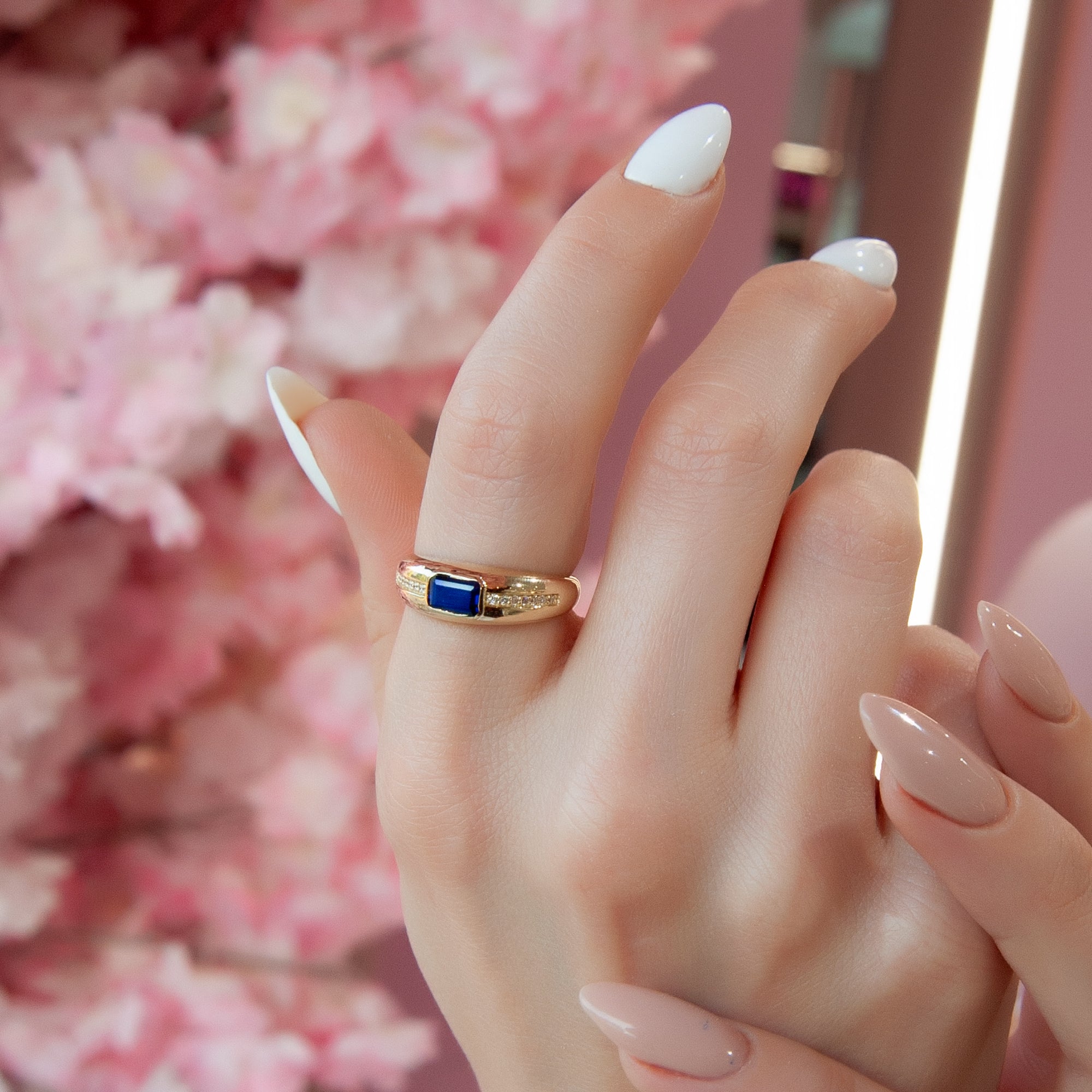 14K Gold Diamond Sapphire Ring, Anniversary Gift