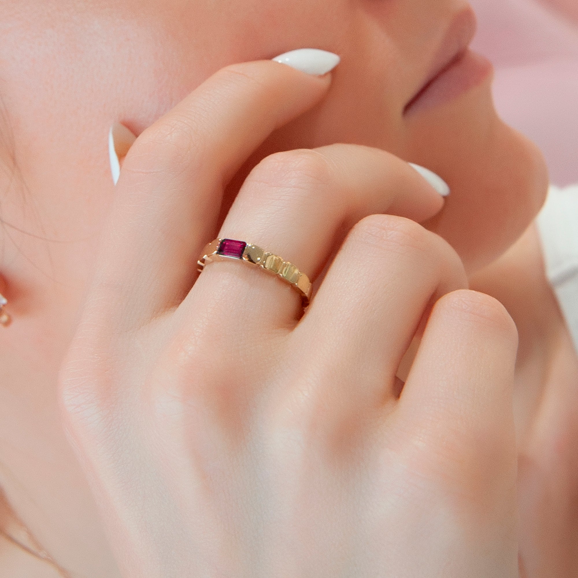 14K Gold Ruby Baguette Ring